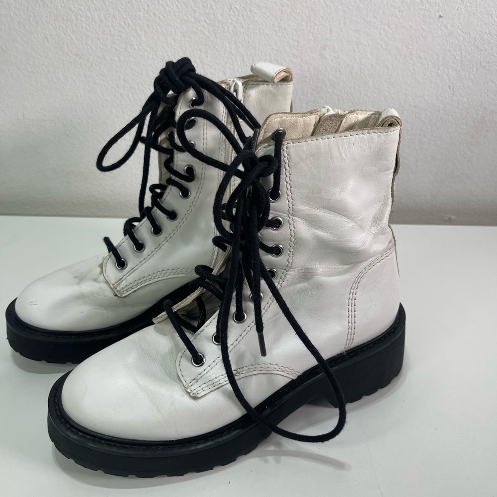 Steve Madden Combat Boots Women 5.5M Tornado White Round Toe Lace Up/Zip Moto